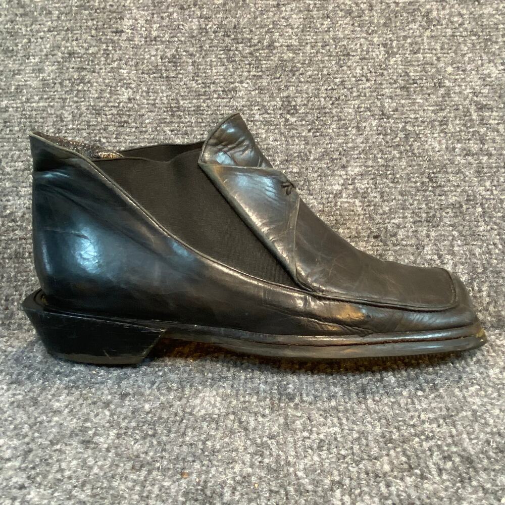 Everybody Womens 7.5 Black Italian Leather Square Toe Slip On Booties Shoes